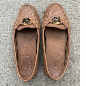 Tory Burch Tumbled Leather Kendrick Loafers Tan Camel Brown 5